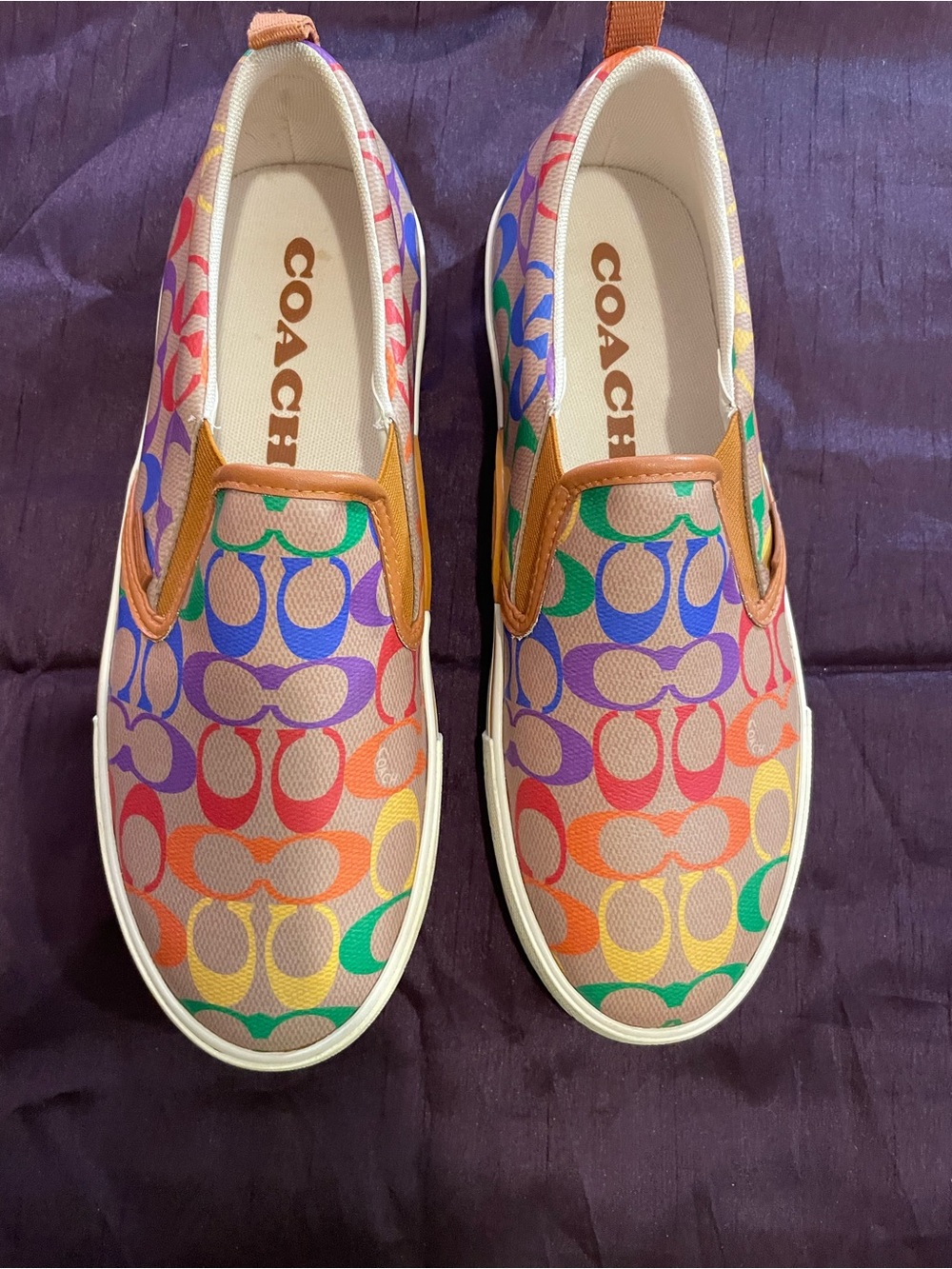 Coach Multicolor Logo Slip-On Sneakers with Tan Trim size 11 men